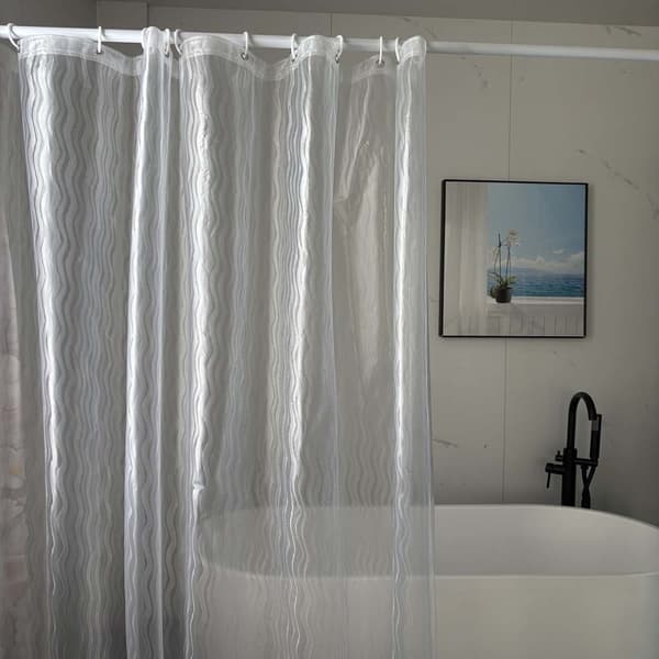 3D Vågmönstrad Duschdraperi, Transparent PEVA, 180x200 cm, Vattentät & Mögelresistent