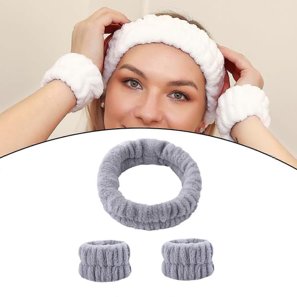 Gjenbrukbart Spa Hodebånd Håndleddsvaskebånd Ansiktsvask Sett Inkluderer 1 Mikrofiber Gray