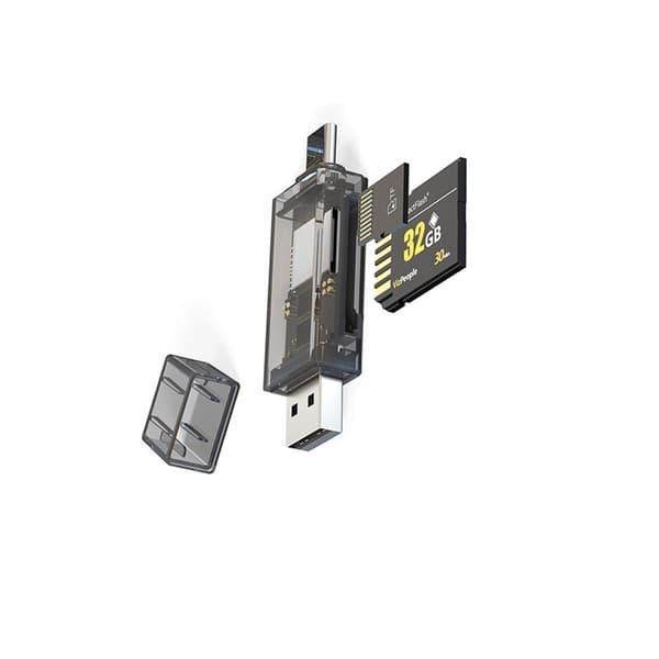 Typ-C USB Dubbel Kortläsare, SD TF Minneskortadapter, Höghastighetsdataöverföring, Plug and Play