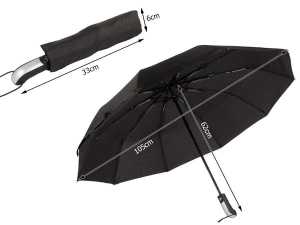 Automatisk folde paraply, stor XL, unisex, vindtæt, sort