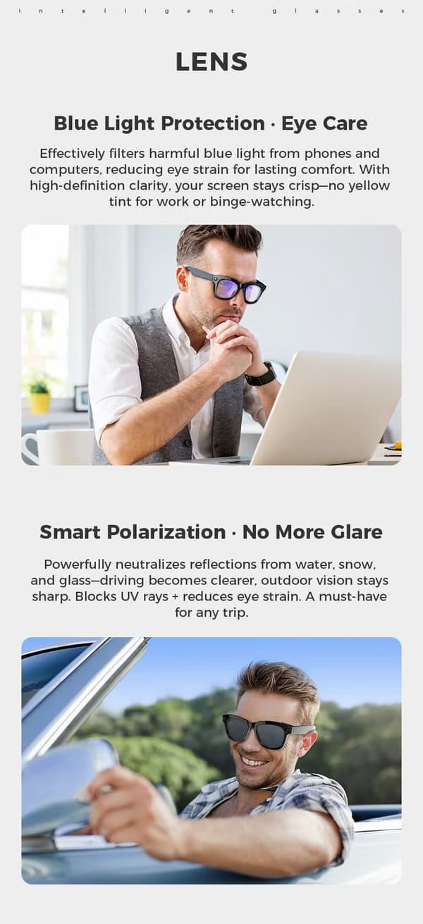AI Smarte Briller med Dobbelt Kamera, Bluetooth WiFi, Oversettelse, Videoopptak, Android-kompatibel