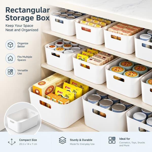 Rektangulär förvaringslåda, vit, medium, skrivbordskorg för kosmetika, leksaker, snacks Medium White