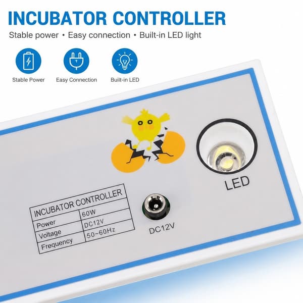 60W 12V Inkubator Termostat, Automatisk Temperaturregulator til Mini Inkubator Tilbehør