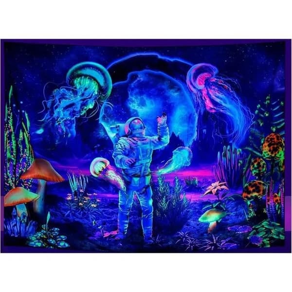 UV-reaktiv astronautväggtapet 130x150cm, Black Light-dekor för sovrum och studentrum
