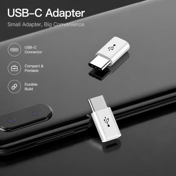USB-C till Android-adapter, vit, 2-pack, snabbladdning 5A, datasynkronisering, kompakt