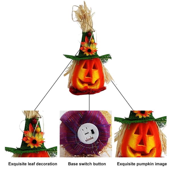 Halloweenpumpa skumljus med stråhatt, höstdekoration, 1-pack