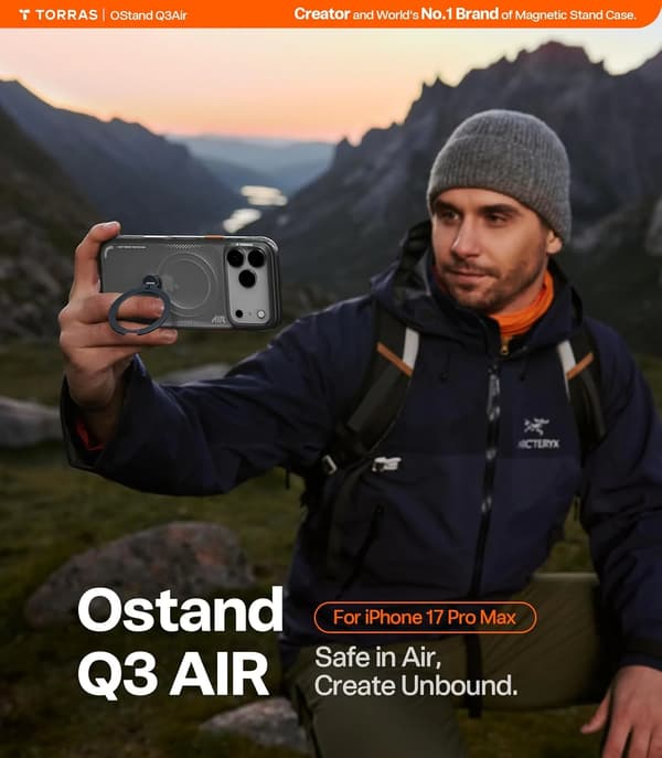 360 Magsafe Stand Telefondeksel til iPhone 17 Pro Max, AirMAX Fallbeskyttelse med 360° Roterende Støtte, Shadow Black