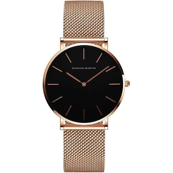 Dame kvarts analog klokke, tynn, vanntett, rustfritt stål armbånd