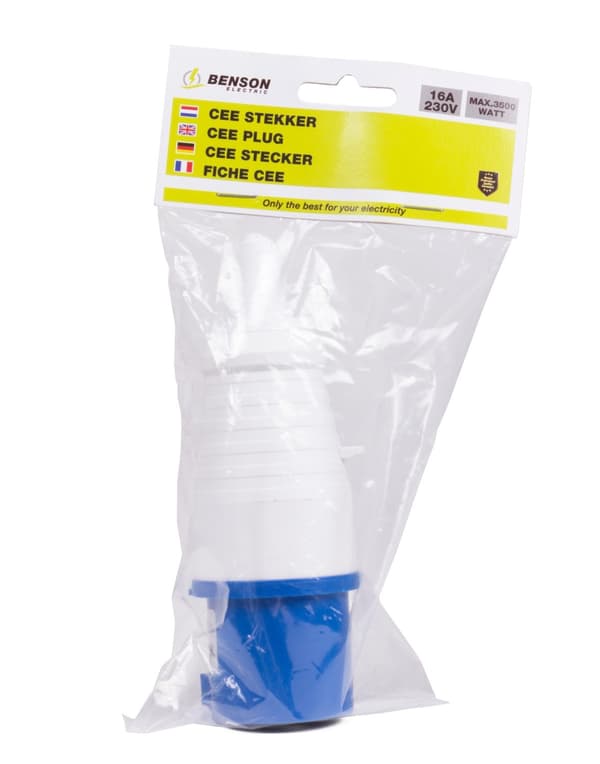 CEE-stik Blå, 16A IP44 220V-240V 3500W, Industriel Strømstik