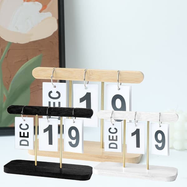 Evighetskalender i trä, vit, stående skrivbordskalender för hemmakontor och bibliotek