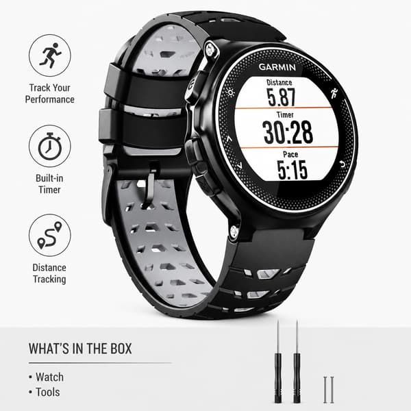 Silikone urrem til Garmin Forerunner 630, Sort/Grå, 90+120mm, Sportsrem