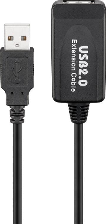 Aktivt USB-forlængerkabel 10m, sort, USB 2.0 Repeater, Signalforstærker
