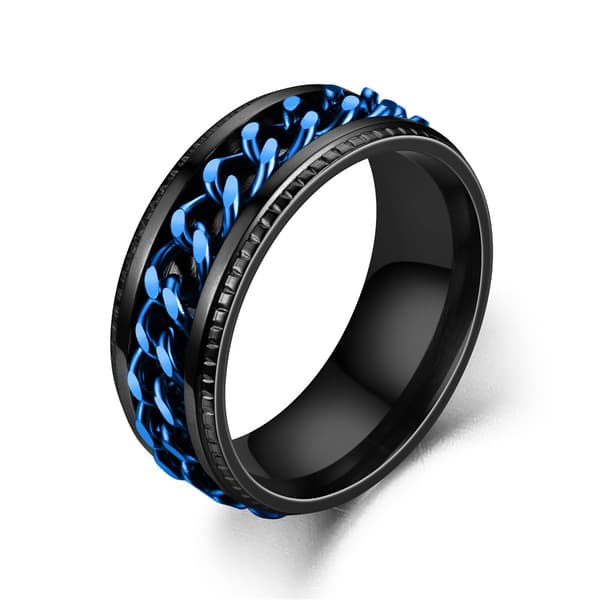 Anti-stressring med flaskeåbner, sort/blå, 24 mm, rustfrit stål