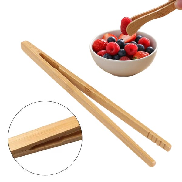 Brödtång i bambu, 18 cm trä-brödtång för matlagning, ost, bacon, bröd