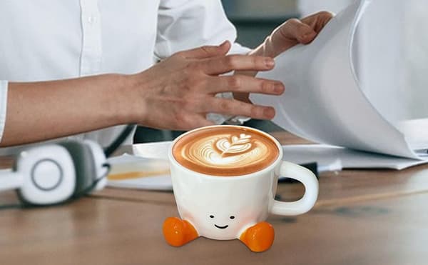 Keramikmugg 300–400 ml, brun, söt kaffekopp för hem och kök