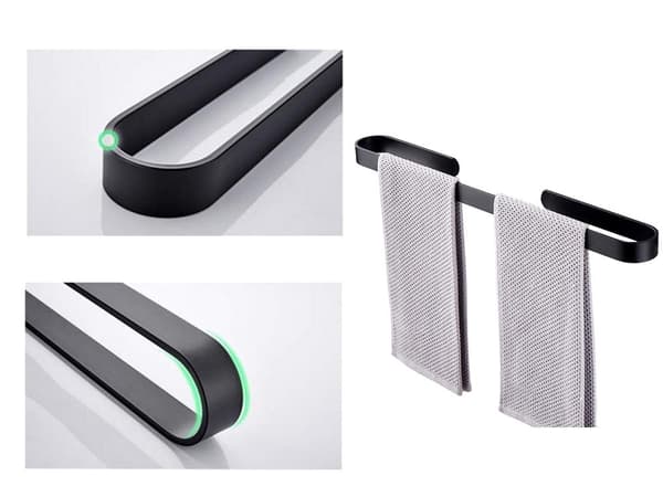 Vægmonteret håndklædeholder, sort, aluminium, til badeværelse og køkken