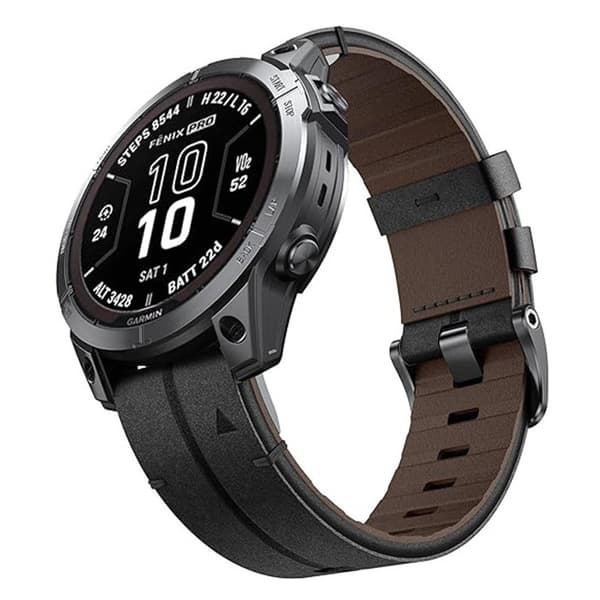 22 mm læderrem med quick release til Garmin Fenix 8/7/6/5/935, sort Black