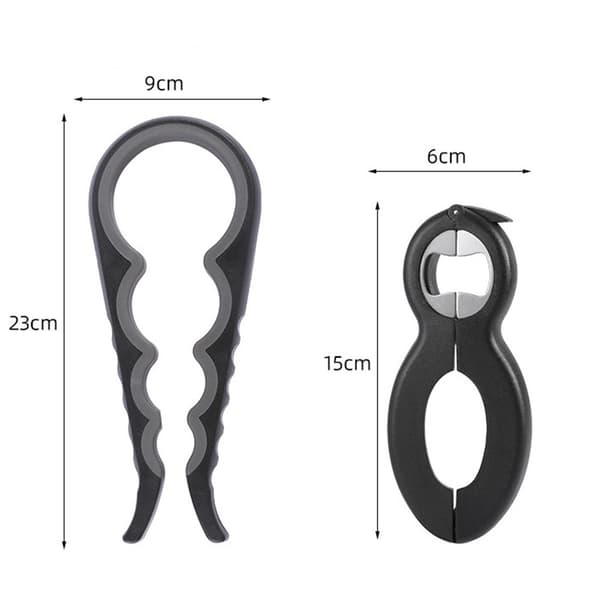Multiåbnersæt, krukke-, flaske- og dåseåbner, ergonomisk, skridsikkert greb, sort grå
