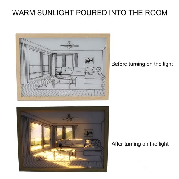 LED-belyst väggkonst, belyst skuggfotoram, 3 dimbara färger, för sovrum och vardagsrum
