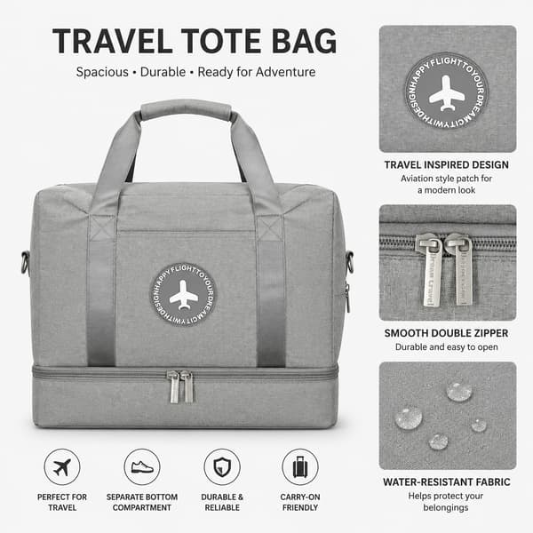 Reisebag, grå, 39x18x30cm, polyester, håndbagasje for Ryanair