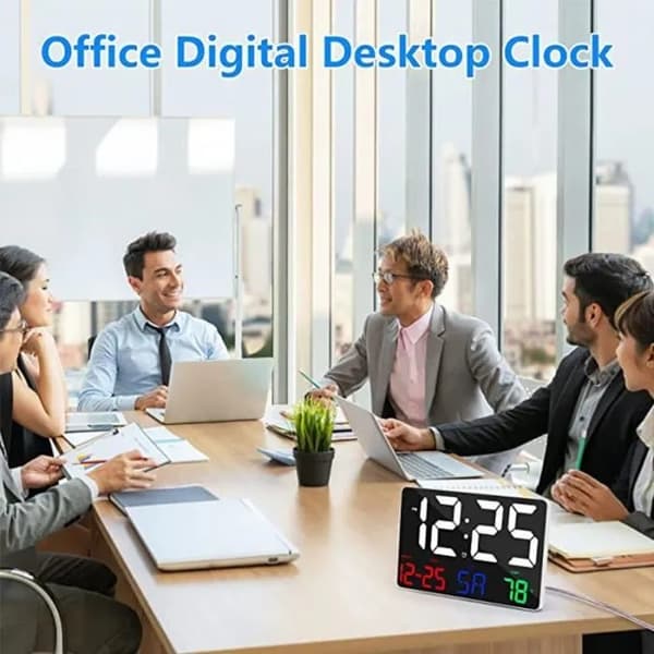 Digital väckarklocka med LED-display, snooze, temperatur, datum, svart, vit display
