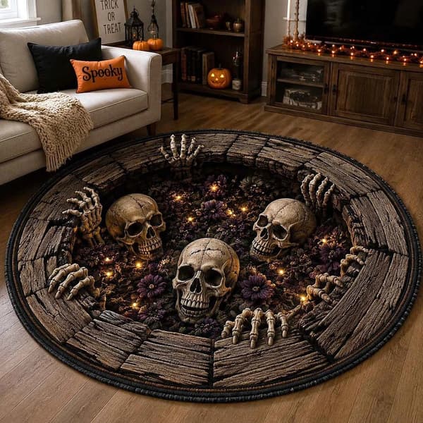 Halloween Rund Golvmatta, Kristall Sammet, Mjuk Tvättbar, Cosplay, Vardagsrum Sovrum