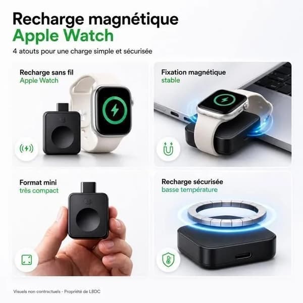 Magnetisk trådlös laddare för Apple Watch, 2,5W Mini USB-C Bärbar