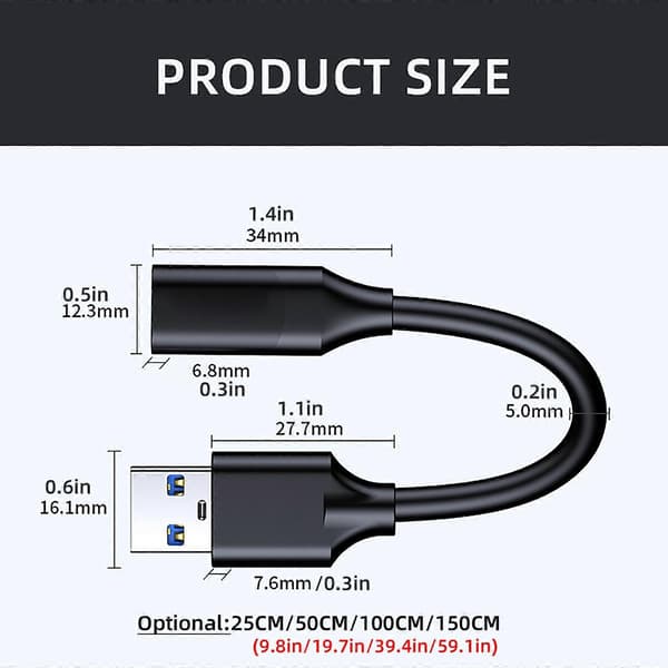 USB 3.2 hane till typ C hona adapterkabel stöder 10 Gbps dataöverföring och laddning för PC bärbar laddningskabel 150cm