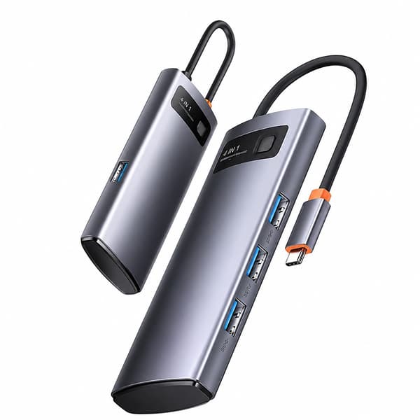 USB C Hub 4 i 1, USB 3.0 Adapter, 4x USB 3.0 Porte, Metal, Kompakt