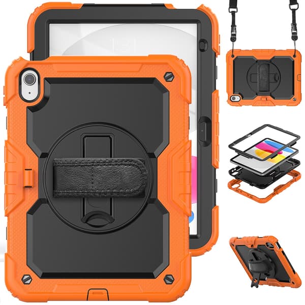 Etui til iPad 10. generation 10,9\" 2022, silikone + PC fuld kropsbeskyttelse, orange