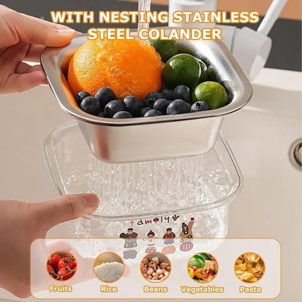 Mini 304 Grøntsagskurv i Rustfrit Stål, 1,3L, Dobbeltlags Dørslag, Multifunktionel