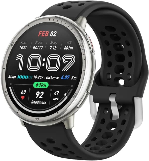 Silikone urrem kompatibel med Amazfit Active 2, sort, slidstærk åndbar rem