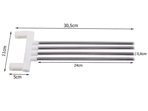 Svingbart håndklestativ for baderom, hvit, 4 roterende armer, aluminium, veggmontert