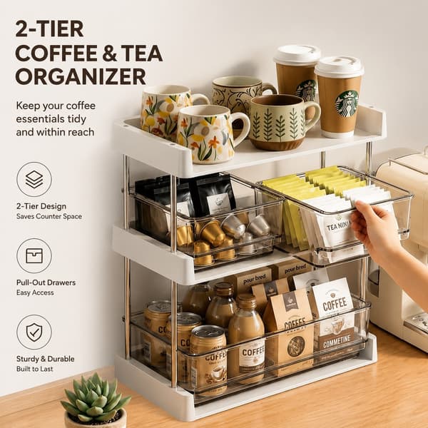 Tepose Opbevaringsboks Multi-lag, Kaffekapsel & Snack Organizer Reol til Bordplade Short 2-layer (2 small boxes)