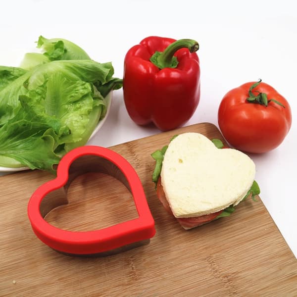 Sandwichbakeformsett i rustfritt stål, 5 deler, hjerteformet toastkutter, kakeform, rød