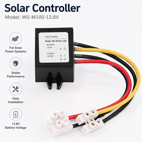MPPT Solarkontroller, 100W, 13.8V, Batterilading, Beskyttende Bryterpanel