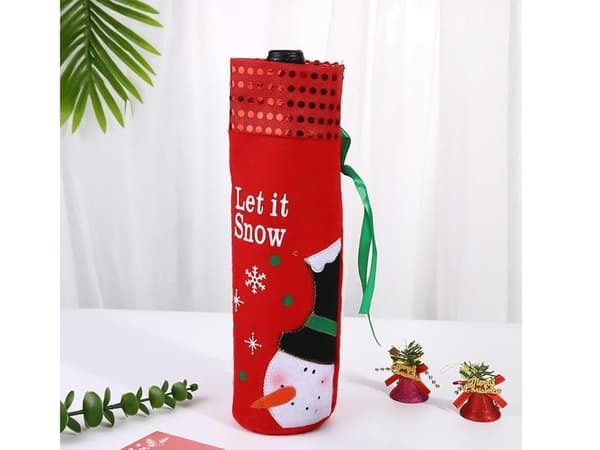 Snögubbe Vinflaskskydd, Juldekoration, Festlig Flaskskydd, Röd & Grön