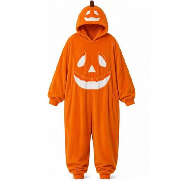 Halloween Græskar Hætteheldragt Pyjamas, Plys Julepyjamas Sæt, Orange, Stor