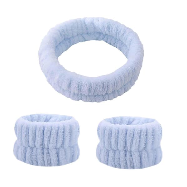 Gjenbrukbart Spa Hodebånd Håndleddsvaskebånd Ansiktsvask Sett Inkluderer 1 Mikrofiber Blue