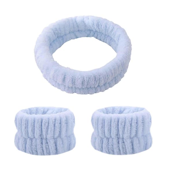 Gjenbrukbart Spa Hodebånd Håndleddsvaskebånd Ansiktsvask Sett Inkluderer 1 Mikrofiber Blue