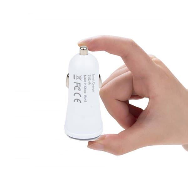 Dobbel USB billader 5V 2.4A, hvit, hurtiglading med LED-indikator