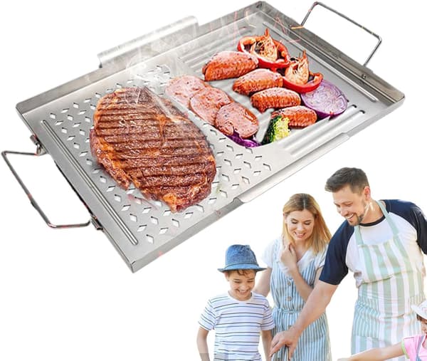 Grillserveringsbakker med håndtag i rustfrit stål, til grillning og udendørs madlavning
