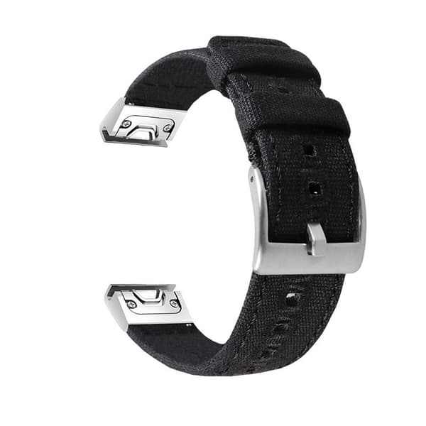 Urrem i kanvas til Garmin, 22 mm, sort, blødt vævet, spænde i rustfrit stål