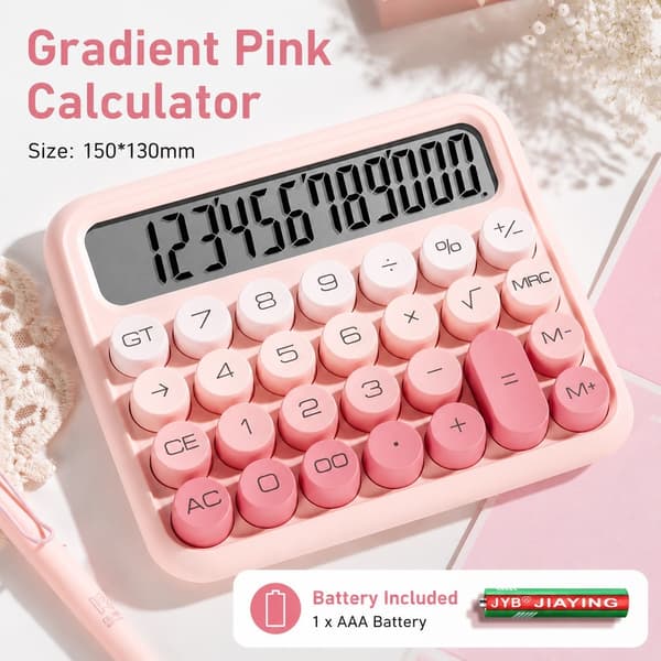 Lydløs Lommeregner, Gradient Pink, 12-Cifret, Lydløs, Stort Display, til Studerende Kontor Bogføring