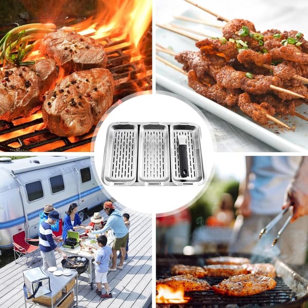 Set med 2 rektangulära grillkorgar, rostfritt stål, non-stick, låg kant, platt botten