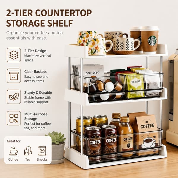 Tepose Opbevaringsboks Multi-lag, Kaffekapsel & Snack Organizer Reol til Bordplade Short 2-layer (2 small boxes)