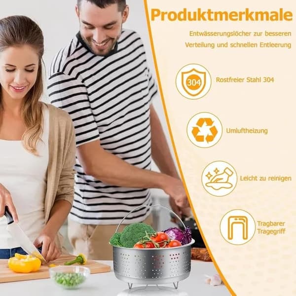 Dampkurv i rustfritt stål med håndtak, for mais, grønnsaker, egg