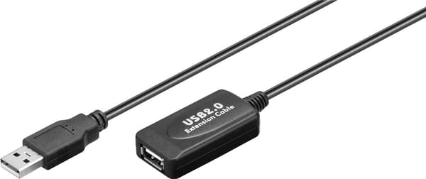 Aktivt USB-forlængerkabel 10m, sort, USB 2.0 Repeater, Signalforstærker