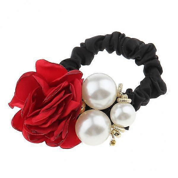 2x Elastiskt Gummiband Pärlor Ros Blomma Hårband Rep Scrunchie Hästsvans