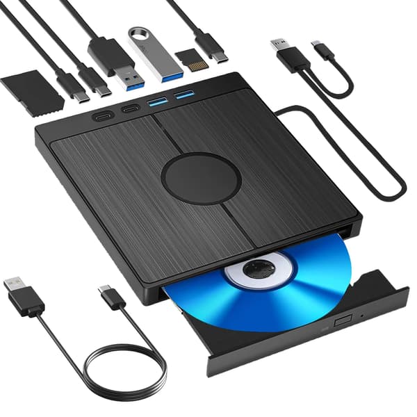 Ekstern CD DVD-drevbrænder 7-i-1 USB-hub med SD/TF-kortlæser USB 3.0 Type-C til bærbar computer stationær computer (demoenhed)